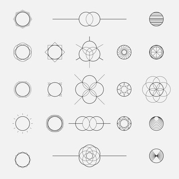 Set of geometric shapes, circles, line design, vector