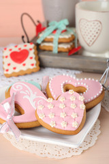 Fototapeta na wymiar Heart shaped cookies for valentines day