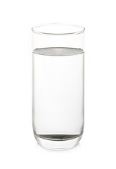 Glass with water on white background