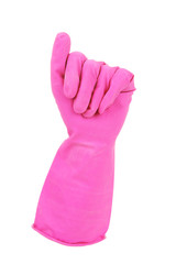 Rubber glove on hand, isolated on white