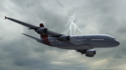 Airbus A380 Airplane - air to air - thunder and lightning