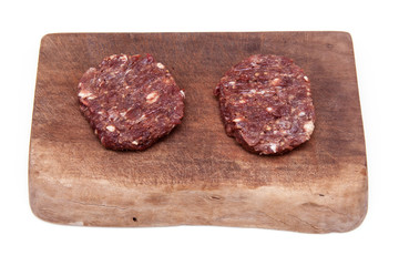 kangaroo meat burgers isolated on a white background.