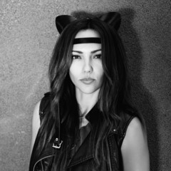 portrait of Bad girl with leather cat ears