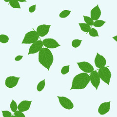 Green raspberry leaves. Traditional colors. Seamless pattern.