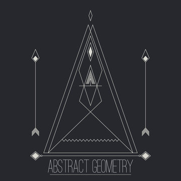 Simple separate abstract geometric figure with lines, arrow, cir