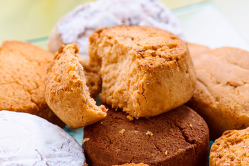 shortcakes with christmas ornaments, on tray