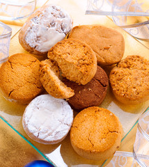 shortcakes with christmas ornaments, on tray