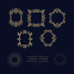 Set of heraldic vector line frame design elements for logos