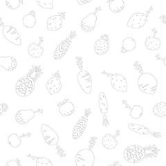 Fototapeten Fruit and vegetables, seamless pattern, outline © kovalto1