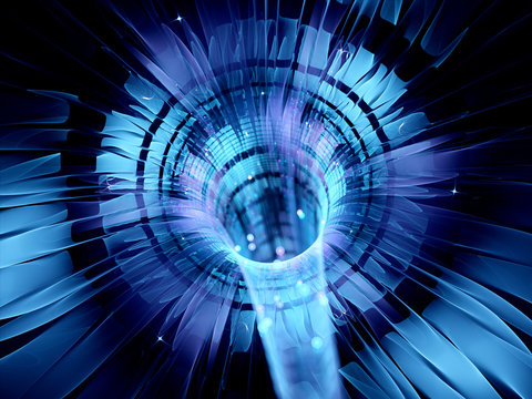 Blue glowing futuristic interstellar warp technology