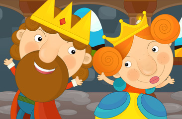 Obraz na płótnie Canvas Cartoon scene - king and queen dancing - illustration for the children