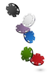 Falling colorful Casino Chips Isolated on White