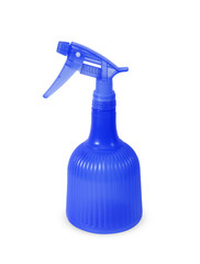 blue plastic spray bottle isolated on white background