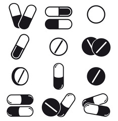 Pills and capsules icon set