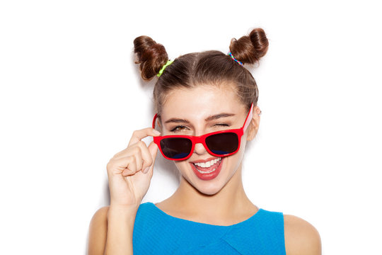 Surprised Beauty  Brunette Woman in sunglasses