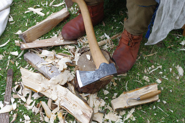 Woodcarver's working with hand tools.