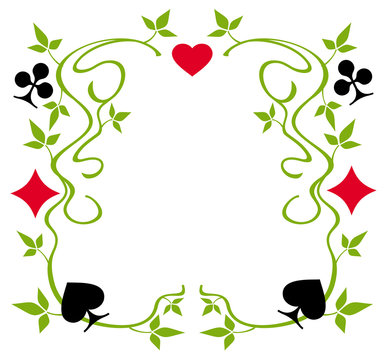 Floral frame with clubs, diamonds, hearts and spades