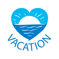 vector logo sunset over the sea in the heart