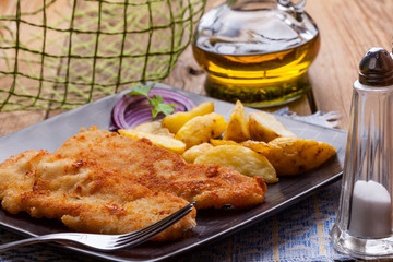 Fried cod fillet.