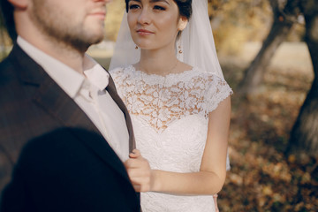 Wedding couple in love outdoors