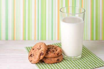 Tasty cookies and glass of milk