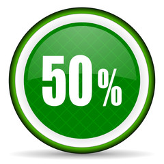 50 percent green icon sale sign