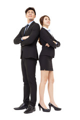 full length businessman and businesswoman isolated on white