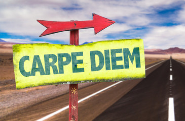 Carpe Diem sign with road background
