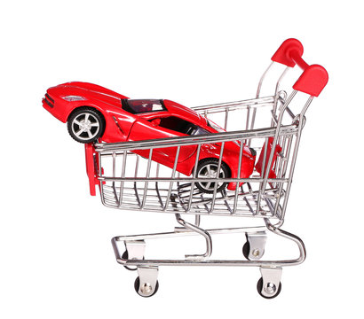 car in shopping cart concept isolated on white background