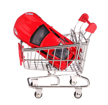 car in shopping cart concept isolated on white background