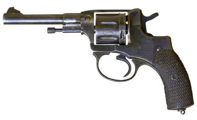 isolated rusty obsolete vintage sixshooter on white background