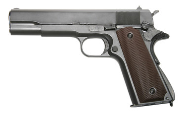 isolated modern military two-colored firearm personal pistol - obrazy, fototapety, plakaty