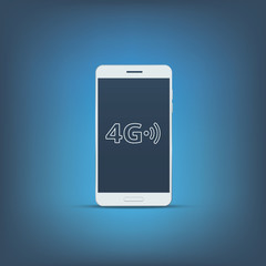 4g mobile smartphone symbol with long shadow. Realistic phone