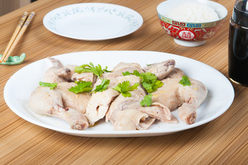 steamed chicken with ginger sauce and thick soy sauce