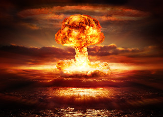 explosion nuclear bomb in ocean - obrazy, fototapety, plakaty