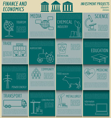 Naklejka premium Economics and finance infographic. Investment projects. Banks. E