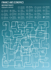 Economics and finance infographic. Investment projects. Banks. E
