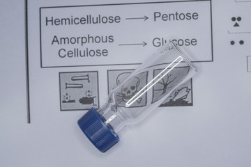 Sample vial on the paper of chemical formula