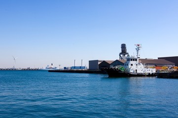 Yokohama Bay white guard ship,Background factory area