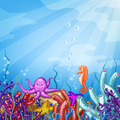 Illustration with underwater world