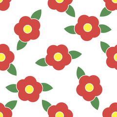 Seamless pattern with red flowers on white background