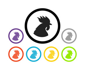 Set of colorful round icons of cocks