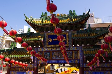 chinese temple in Yokohama city, japan,and New Year celebrations