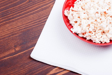popcorn in a bowl on the table top view