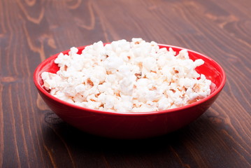 popcorn in a bowl on the table top view