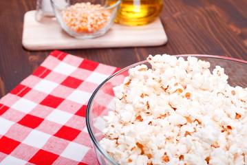 popcorn and ingredients for cooking popcorn top view