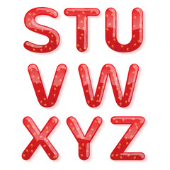 Strawberry jam alphabet. Glossy letters.