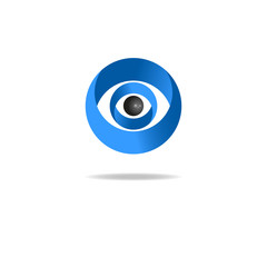 3D abstract human eye logo, media blue icon