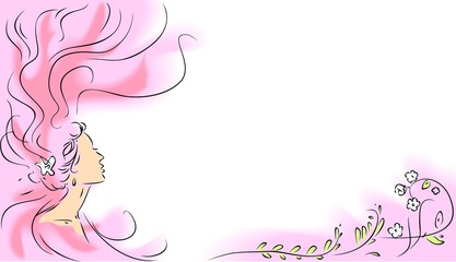 Sketch of girl with long hair and flowers