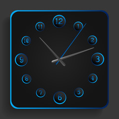 Analog clock with blue neon lights.